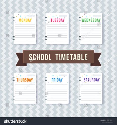 Vector Vector School Timetable Weekly Curriculum Stock Vector Royalty