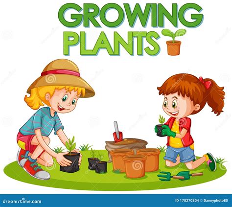 Poster Design For Growing Plants With Two Girls In The Garden Stock