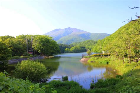 Erosional landforms include interlocking spurs, waterfalls and gorges. Lake Choroko in Zao Miyagi OC | Miyagi, Japan photo, Lake