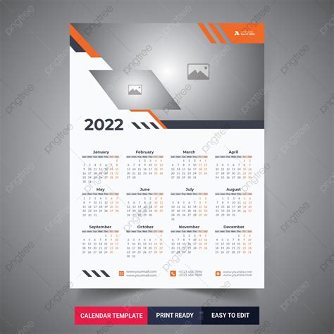 Siap Cetak Satu Halaman Template Vektor Desain Kalender 2022 Templat