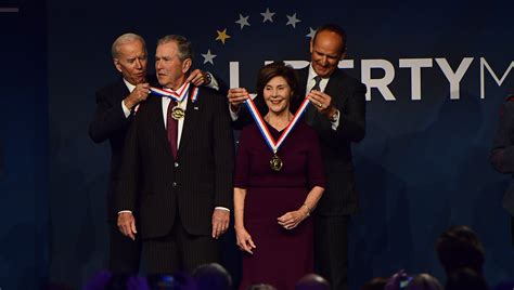 George W Laura Bush Awarded Liberty Medals Biden Bestows Honor