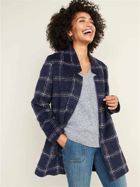 Relaxed Textured Plaid Button Front Coat For Women Old Navy