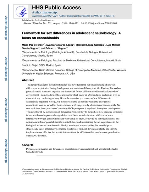 Pdf Framework For Sex Differences In Adolescent Neurobiology A Focus On Cannabinoids