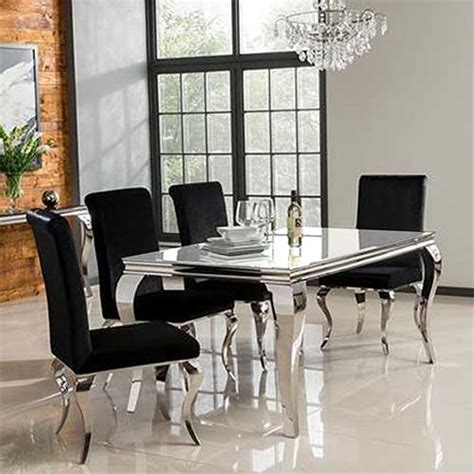 Set 4 tufted beige dining chairs. Louis Mirrored Dining Table with White Glass Top - Seats 4 ...