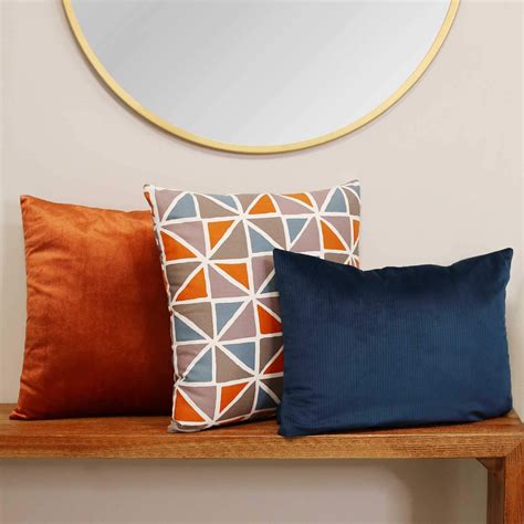 Burnt Orange Textured Velvet Square Pillow Blue And Orange Living