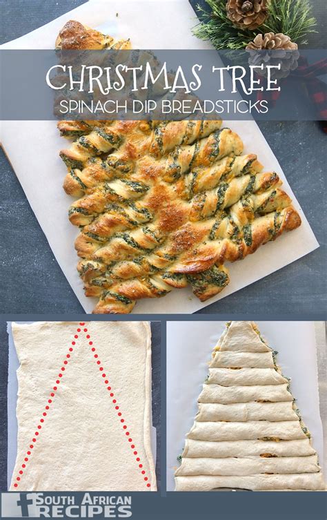 Cheesy spinach dip christmas tree. South African Recipes | CHRISTMAS TREE SPINACH DIP BREADSTICKS | Holiday recipes, Christmas ...