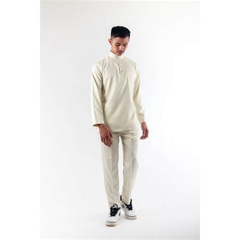 Pazze Baju Melayu Modern Slim Fit Lelaki Pearl White Baby Blue Salmon