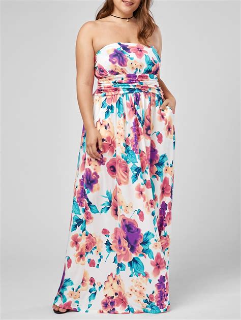 17 Off 2021 Strapless Floral Maxi Plus Size Formal Dress In