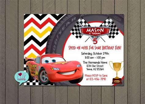 Cars Lightning Mcqueen Birthday Party Invitation Printable Digital