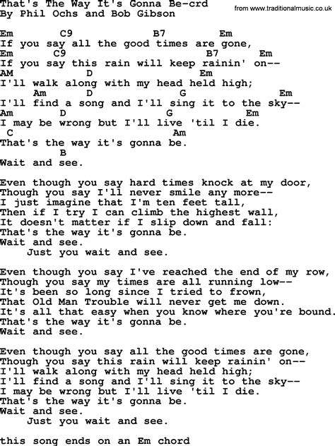 Phil Ochs Song Thats The Way Its Gonna Be Lyrics And Chords