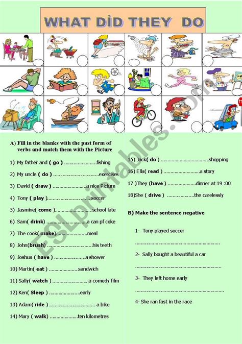 Esl Simple Past Worksheets Worksheets For Kindergarten