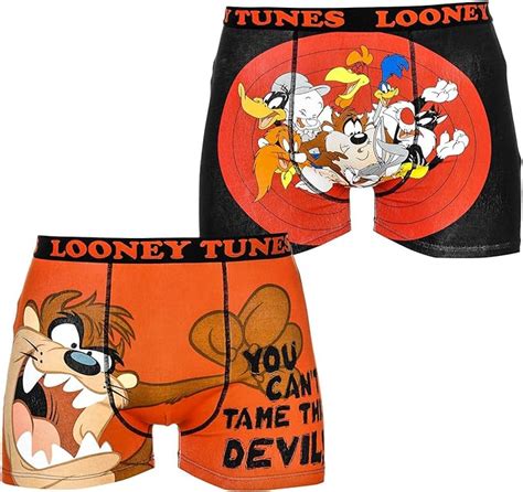 mens 2 pack looney tunes warner brothers cartoon movie boxer shorts black red underwear xx