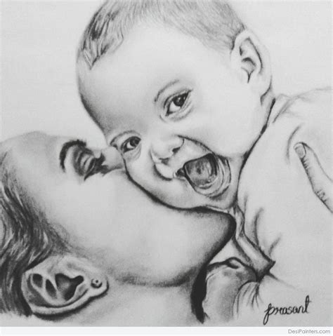 Recklessly Mother And Son Pencil Drawing