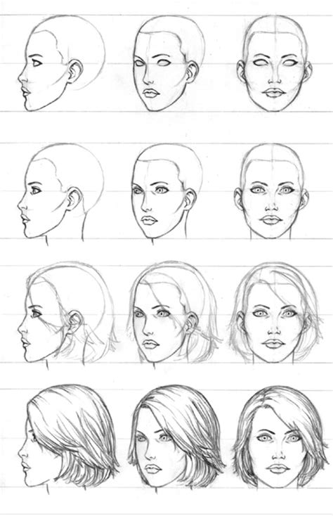 Woman Drawing Sketches Step By Step Front Profile Short Hair Female Face Drawing Drawing