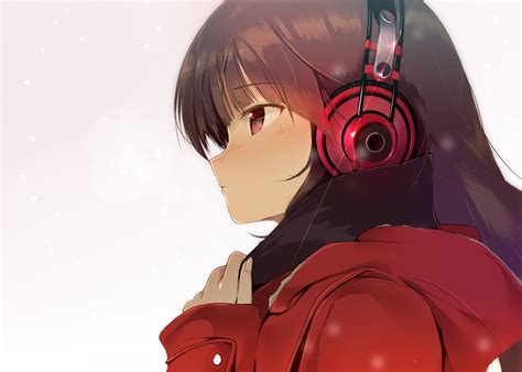 Anime Girl With Brown Hair And Brown Eyes And Headphones