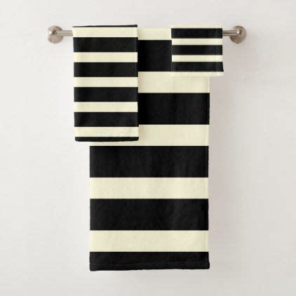Black Cream Stripes Bath Towel Set Luxury Gifts Unique Special Diy