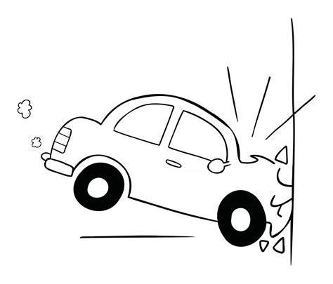 Cartoon Vector Illustration Of Car Accident Crashing Into The Wall