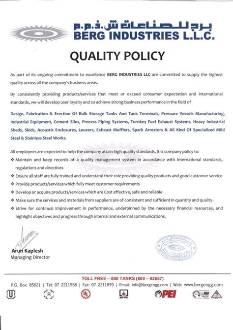 Hse And Quality Policy Bergengg