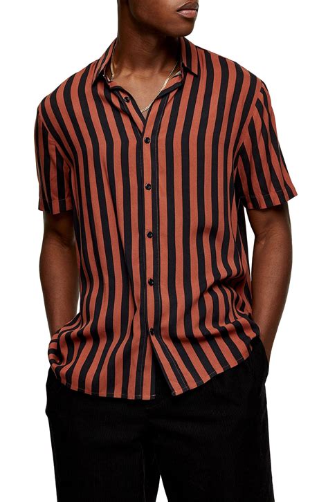 Mens Topman Stripe Short Sleeve Button Up Shirt Size X Large Black