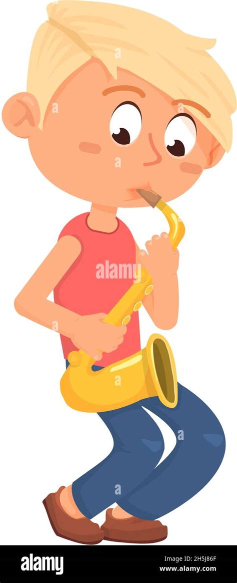 Cartoon Boy Playing Saxophone Music Practice Illustration Stock Vector