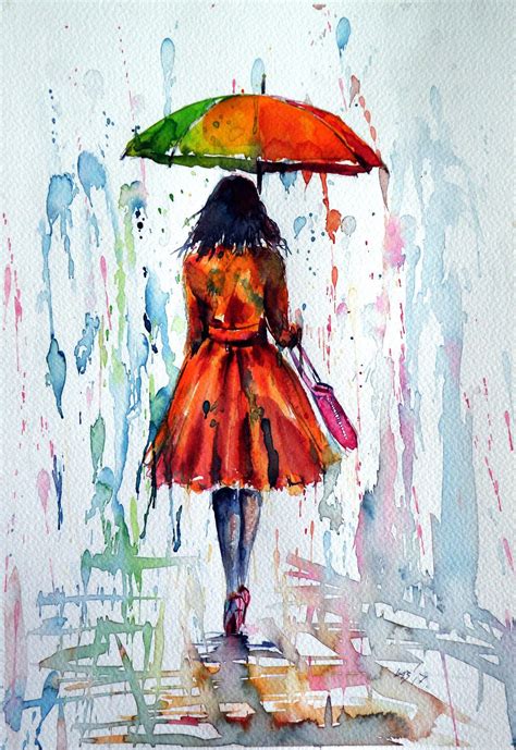 Colorful Rain By Annabrigiart On Etsy Colorful Paintings Umbrella