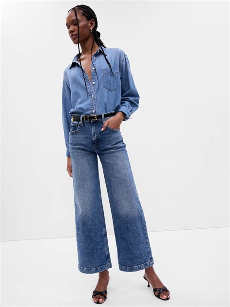 High Rise Stride Wide Leg Ankle Jeans Gap