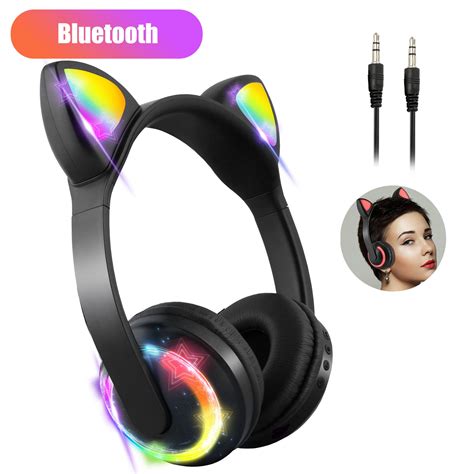 Tsv Wireless Bluetooth Cat Ear Headphones With Mic 7 Colors Led Light