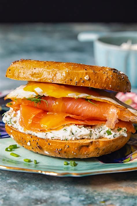 Breakfast Bagel Sandwich With Smoked Salmon Vikalinka