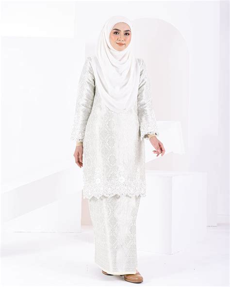 Baju Kurung Moden Lace Songket Ramadhani Steel White