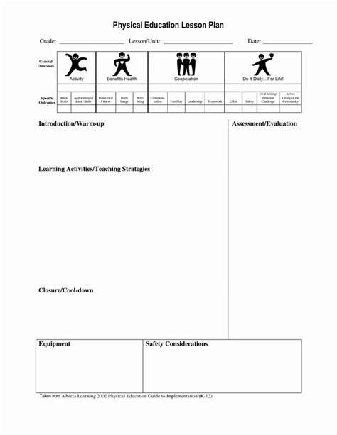 Pe Lesson Plan Template Blank Fresh Best S Of Physical Education Unit