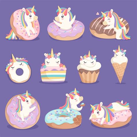Premium Vector Unicorn Donuts Cute Face And Characters Of Magic Rose