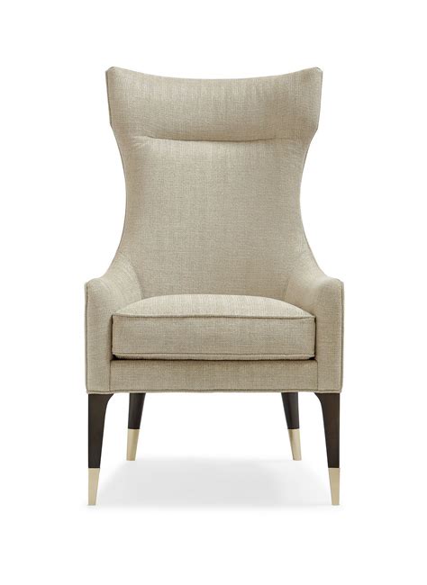 Beige Wingback Chair With Gold Ferrules Natalie Kaman Wing Chair