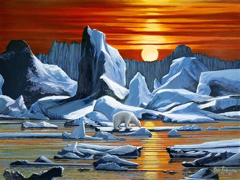 Arctic Sunset Polar Bear Painting By Bob Patterson
