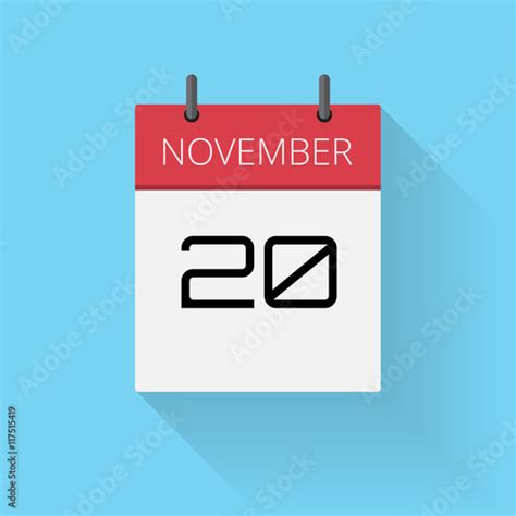 November 20 Daily Calendar Icon Date And Time Day Month Holiday