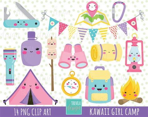 Girl Camp Clipart Camp Kawaii Clipart Commercial Use Etsy