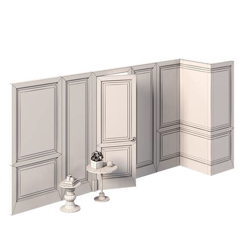 3d Model Wall Molding Boiserie Classic Panels With Door Vr Ar Low
