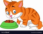 Cartoon funny cat eating vector image on VectorStock
