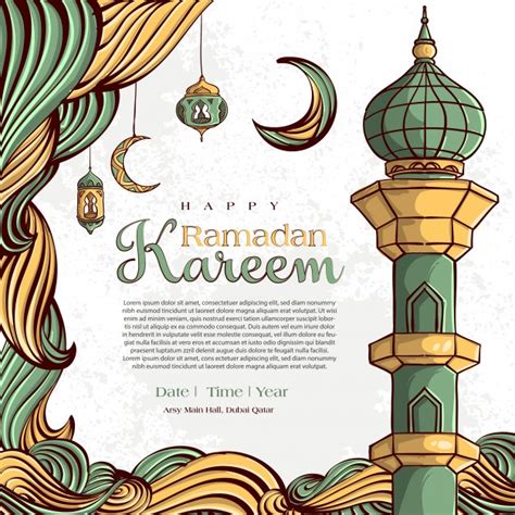 Free Vector Ramadan Kareem With Hand Drawn Islamic Illustration