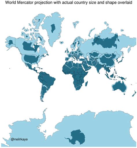 True Size Of Countries Vs Their Mercator Projections R Educationals