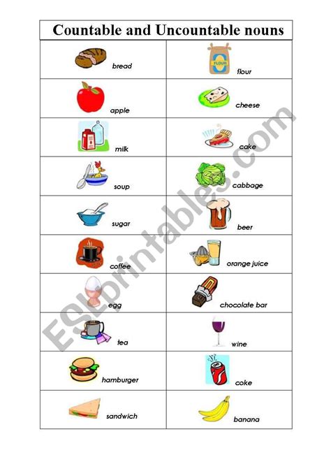 Countable And Uncountable Nouns 3 Pages Esl Worksheet By Catarina A