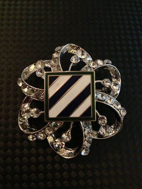 3rd Infantry Division Crest On Silver And Crystal Brooch Pin In Stock
