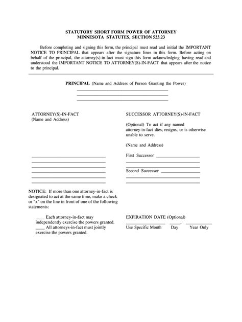 Mn Statutory Short Form Power Of Attorney Complete Legal Document
