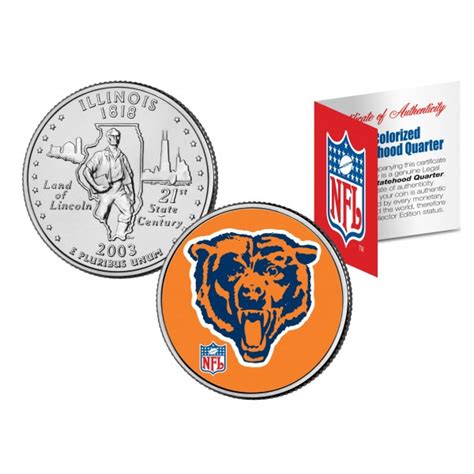 Chicago Bears Retro Logo Illinois Quarter Us Colorized Coin