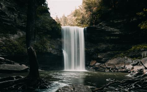 Download Wallpaper 3840x2400 Waterfall Stones Landscape Dark 4k