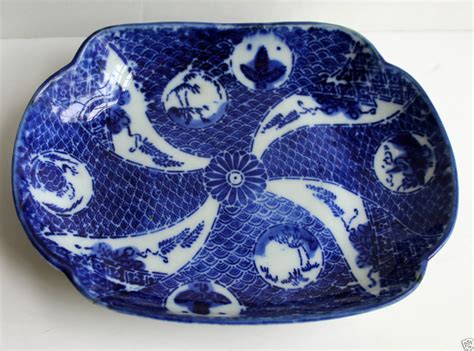 Vintage Porcelain Flow Blue White Dish Chinese Flow Blue Small
