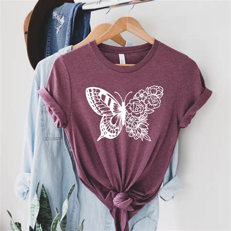 Butterfly Shirt Floral Butterfly Shirt Cute Butterfly Etsy