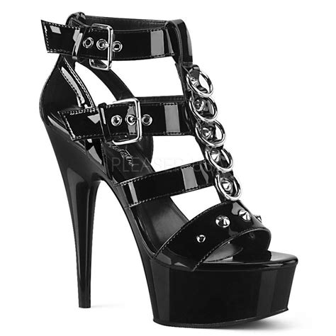 Black Patent Heels Strappy High Heels Platform High Heels Black High