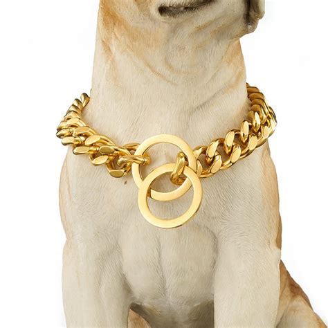 17mm Stainless Steel Gold Chain Dog Necklace Pet Collar Puppy Training