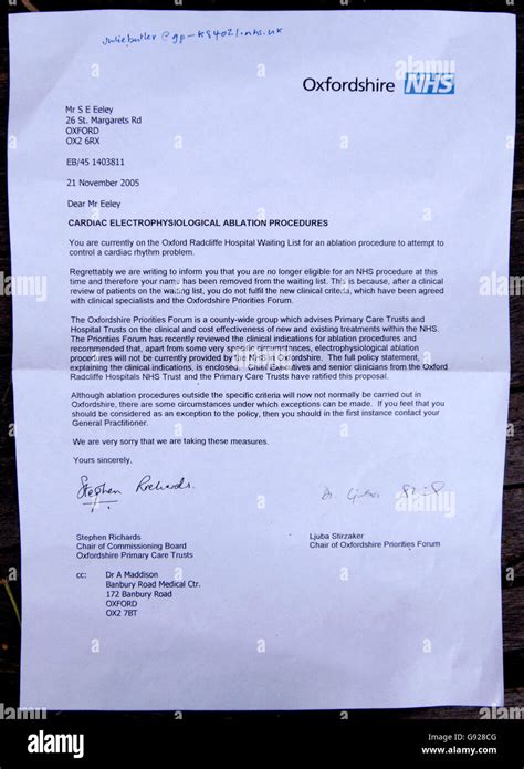 Oxfordshire NHS Letter Sent To Administrator Stephen Eeley Mr Eeley Is One Of Those Patients