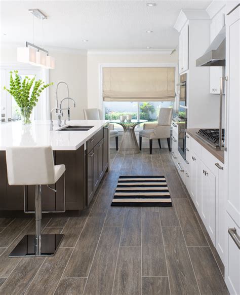 Wood Look Tile Floor White Kitchen Cabinet Designs